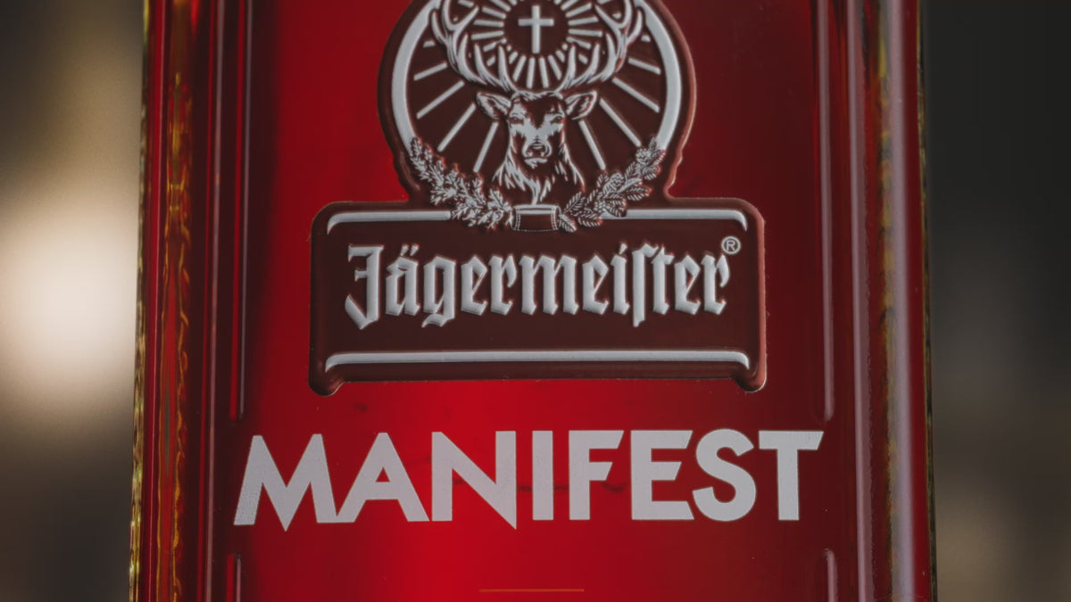 Product video of Jägermeister Manifest. Close Ups of the bottle and how the liquid is poured into the glass.