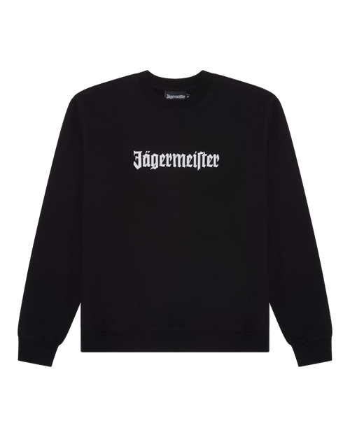 Fekete pulóver fehér 'Jägermeister' felirattal