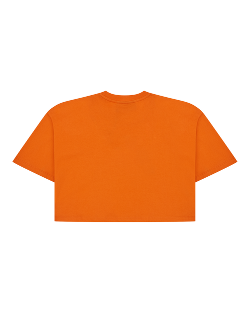 Narancssárga Jägermeister cropped tee hátulról.