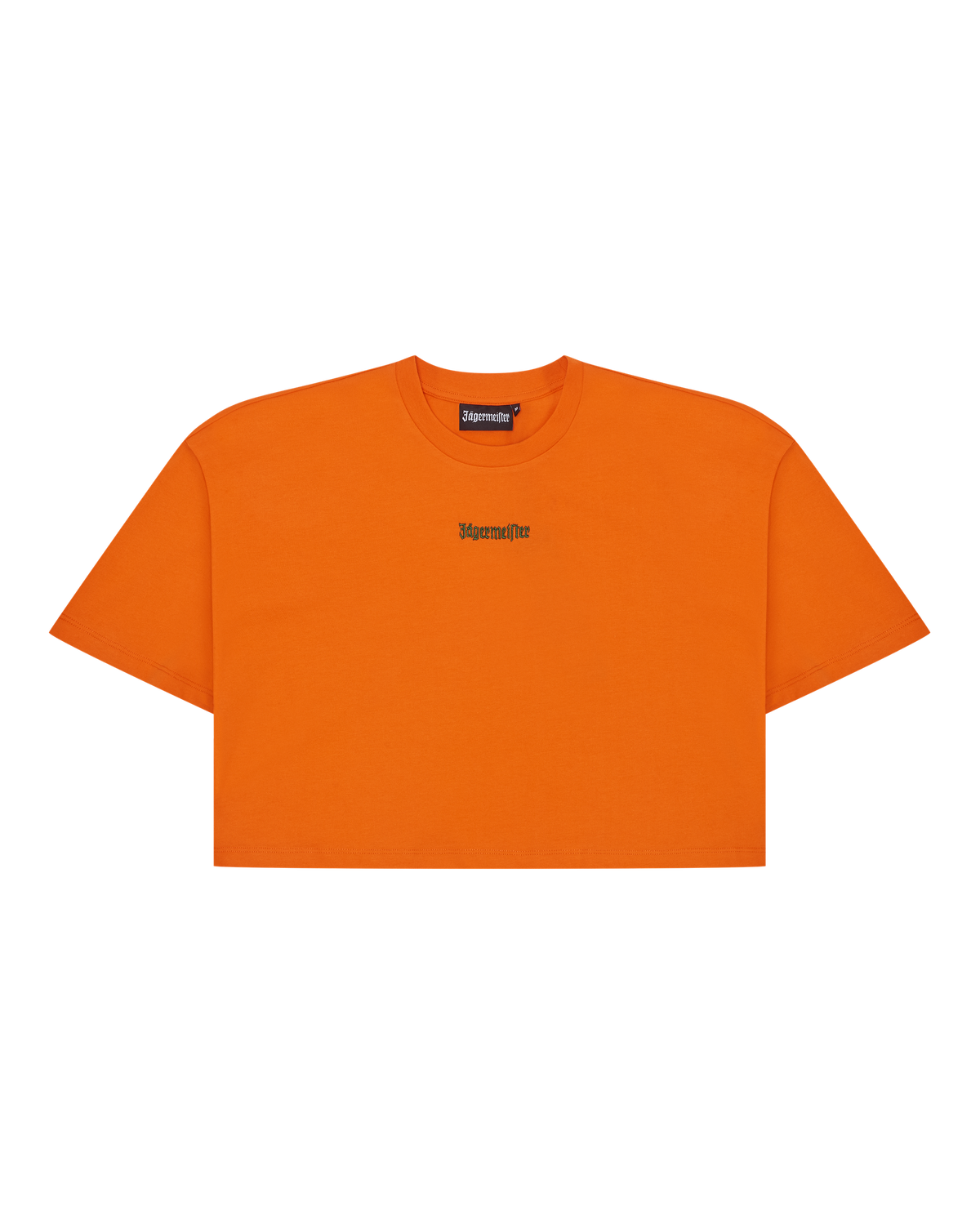 Narancssárga Jägermeister cropped tee zöld márkalogóval.