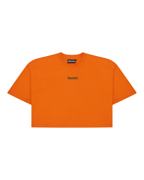 Narancssárga Jägermeister cropped tee zöld márkalogóval.