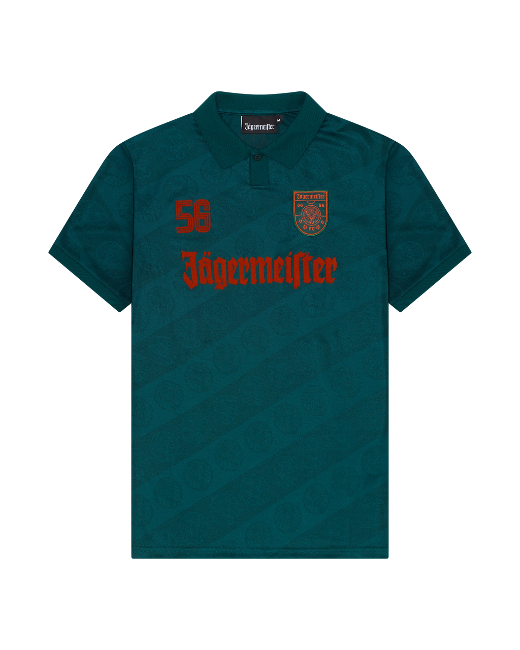 Zöld Jägermeister mez elölről, márkajelzéssel.
