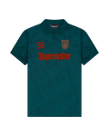 Zöld Jägermeister mez elölről, márkajelzéssel.