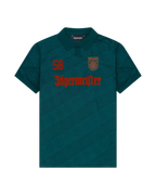 Zöld Jägermeister mez elölről, márkajelzéssel.