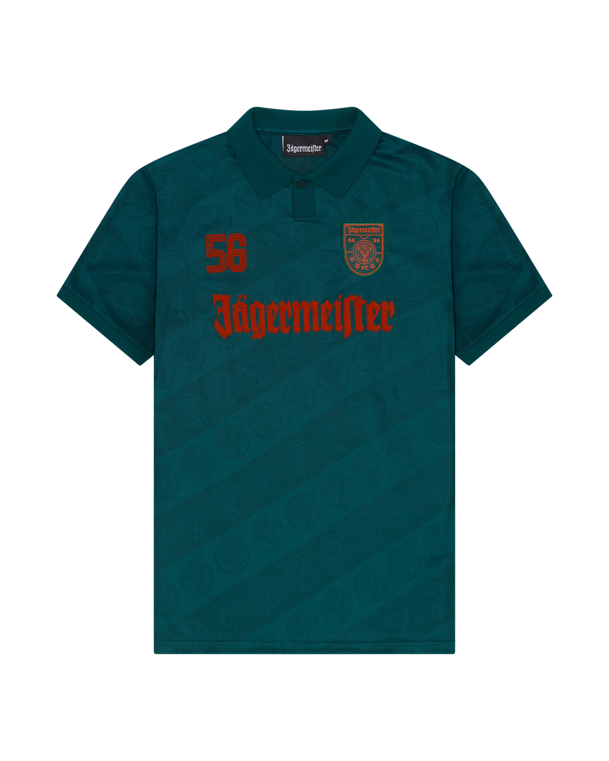 Zöld Jägermeister mez elölről, márkajelzéssel.