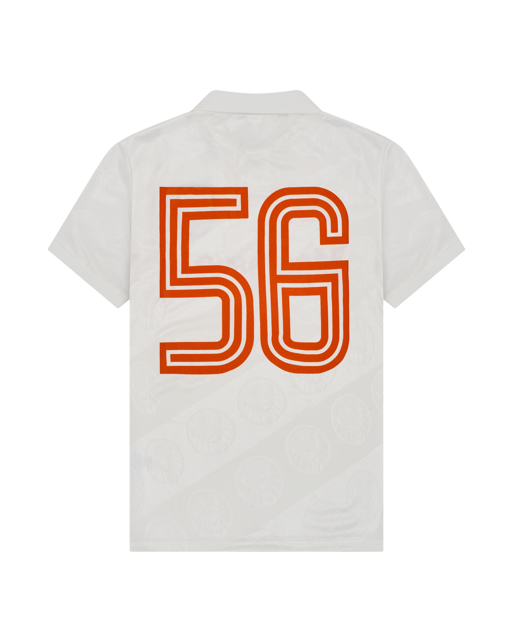 Fehér mez hátul narancssárga „56” dizájnnal.