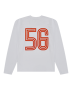 White Jägermeister longsleeve shirt with orange '56' print.