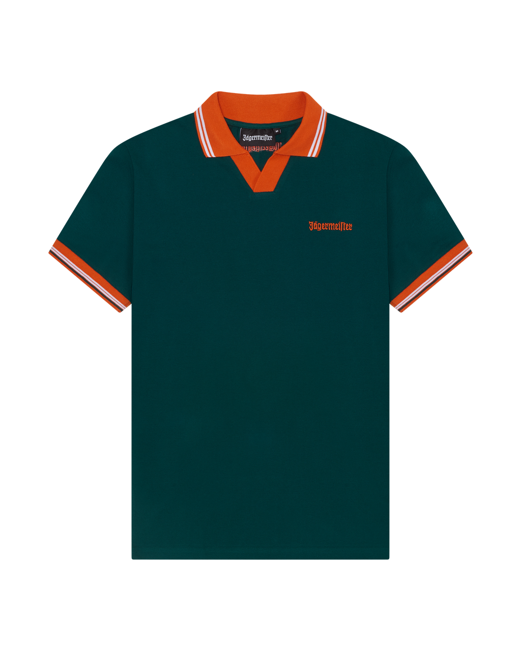 Zöld Jägermeister póló narancssárga részletekkel.