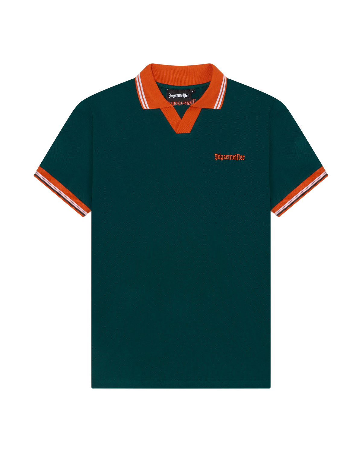 Zöld Jägermeister póló narancssárga részletekkel.