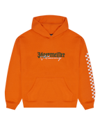 Narancssárga Jägermeister Racing kapucnis pulóver elölről.