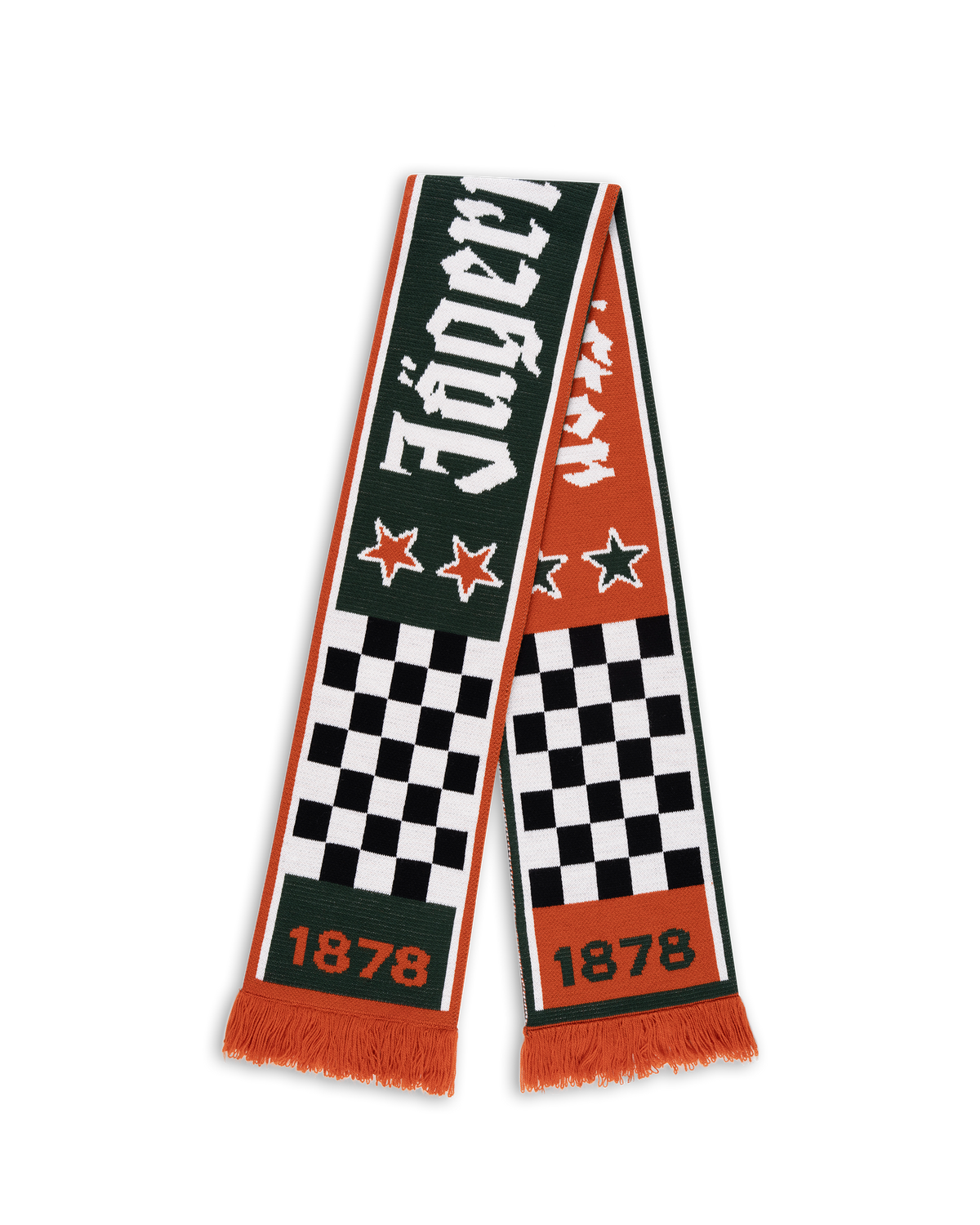 Jägermeister Racing sál kockás mintával és csillagokkal, rajta a Jägermeister logóval és a vállalat alapítási évével, 1878-cal.