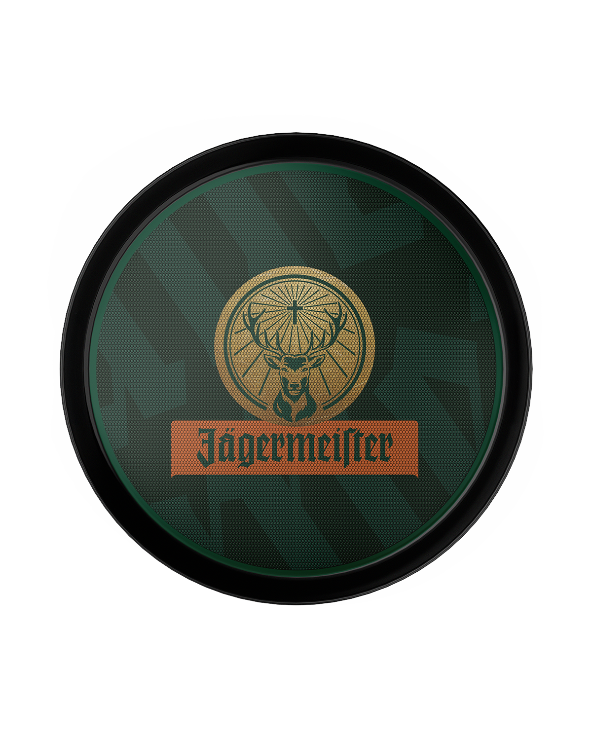 Zöld Jägermeister tálca középen a Jägermeister logóval