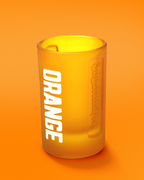 Jägermeister Orange shot glas with 'ORANGE' text 