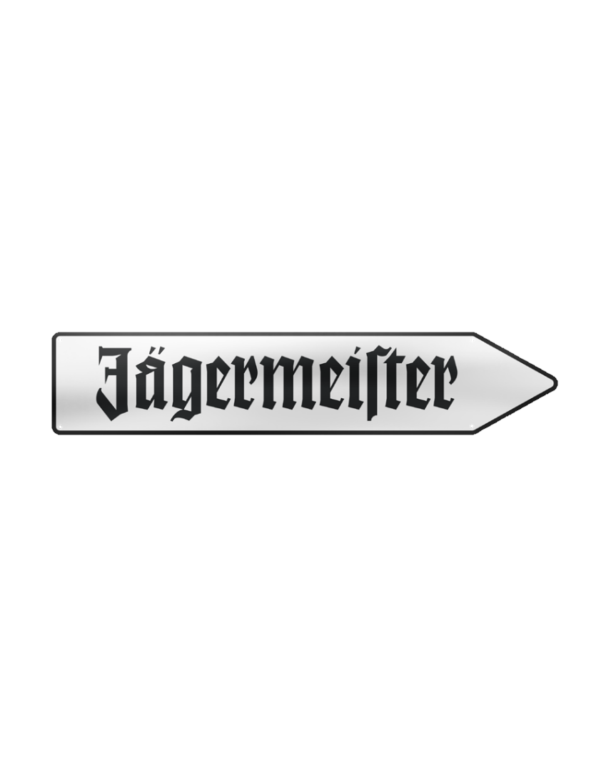 Ezüst Jägermeister útjelző tábla fekete Jägermeister felirattal