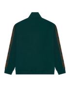 Green Jägermeister track jacket with orange branded stripes on sleeves.